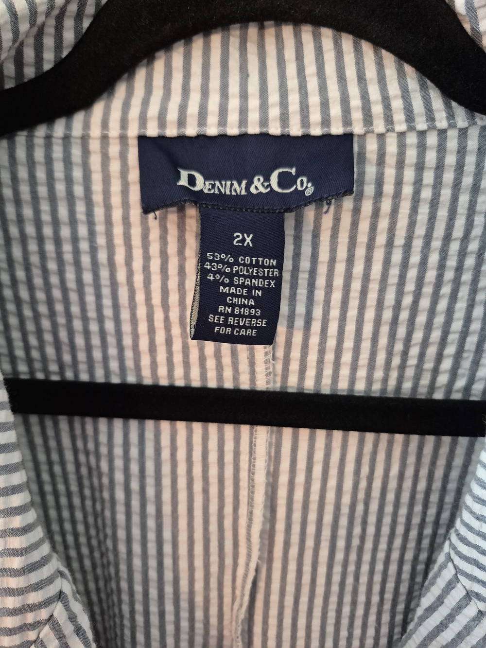 Denim&Co Navy and White Vertical Stripe Button-Up Blazer
